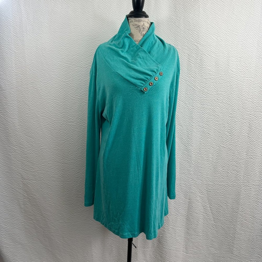 Miusey Women's Long Sleeve Cowl Neck Form Fitting Casual Tunic Top Blouse Teal